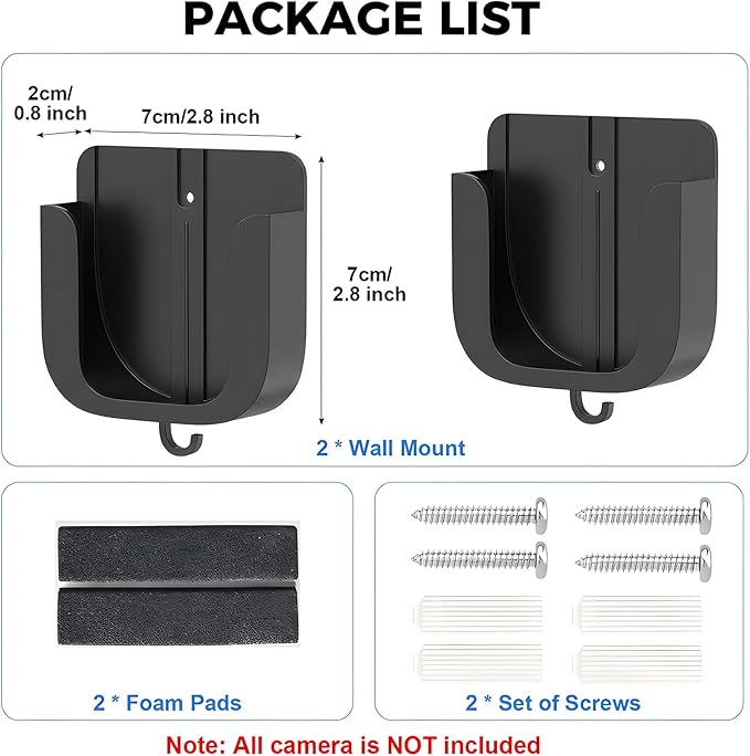 No Drill Wall Mount for Ring Outdoor Cam Plus, Adhesive Indoor Camera Mount with Strong Tape and Screws, Two Ways Easy Installation, 2Pack(Black)