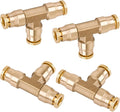 1/4" Tee Union Push to Connect Fittings， 4PCS DOT Approved Air Fittings Brass Air Brake Line Fittings，Quick Push in Union Fittings for Trucks Trailers Industrial Workshops