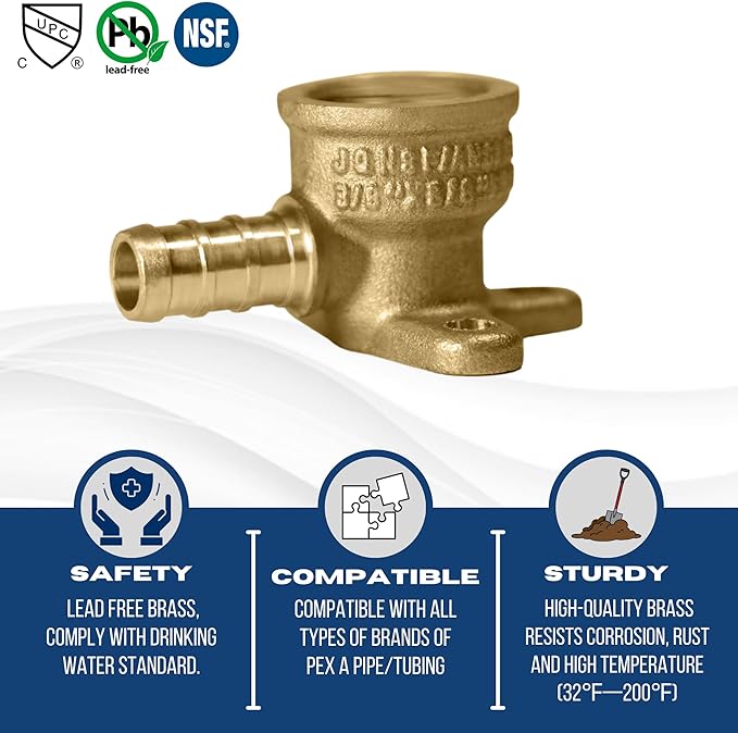 XFITTING 3/8 Inch Pex x 3/8 Inch Female NPT Drop Ear Elbow, 2 Pieces