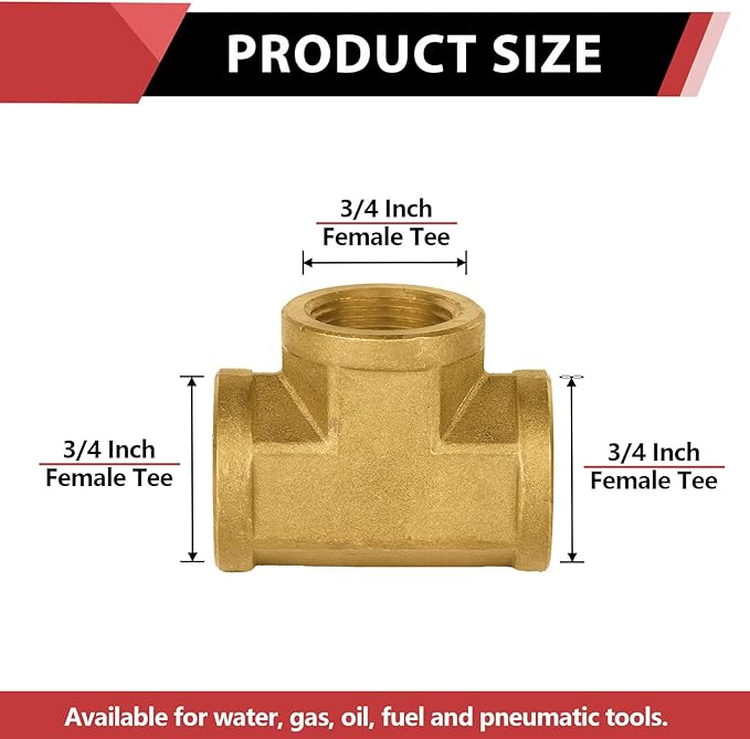 (Pack of 2) EFIELD 3/4" x 3/4" x 3/4" NPT Female Tee, Brass Pipe Fittings,(NPT104)