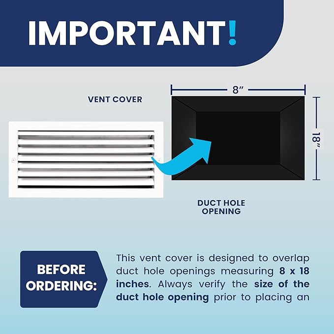 8x18 Inch (Duct Opening) Aluminum 1-Way Air Flow Vent – HVAC Vent Cover for Wall or Ceiling – Quiet HVAC Wall Register with Multi-Shutter Damper – Adjustable Curved Blade - Plastic Seal for Tight Fit