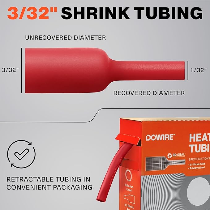 Heat Shrink Tubing 3/32" - Adhesive Lined - 3:1 Ratio - Waterproof Marine Grade Shrink Tube - Wire Shrink Wrap Tubing - Red - 50 Feet