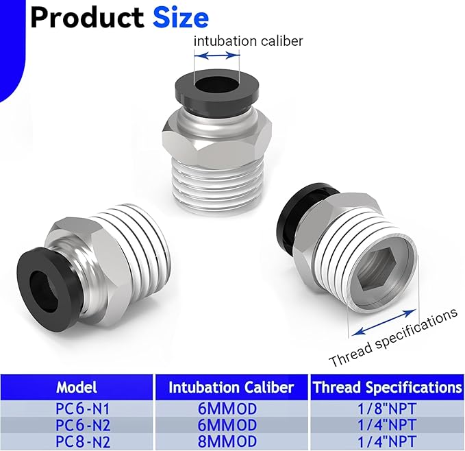 12Packs 8MM OD Tube x 1/4" NPT Thread Straight Push to Connect Fittings,Pneumatic Male Quick Connect Air Line Hose Fittings Accessories