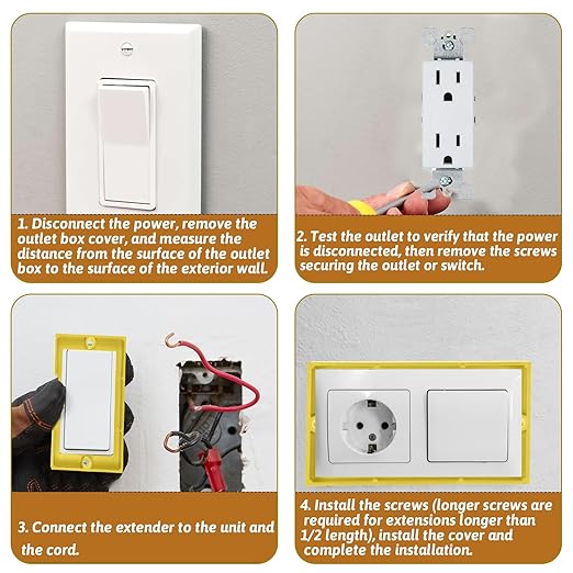 3Pcs 1/4" Electrical Box Extenders Single Gang Outlet Box Extenders for Outlets Receptacle Boxes Extension for Electrical Boxes Outlet Light Switches (Yellow)