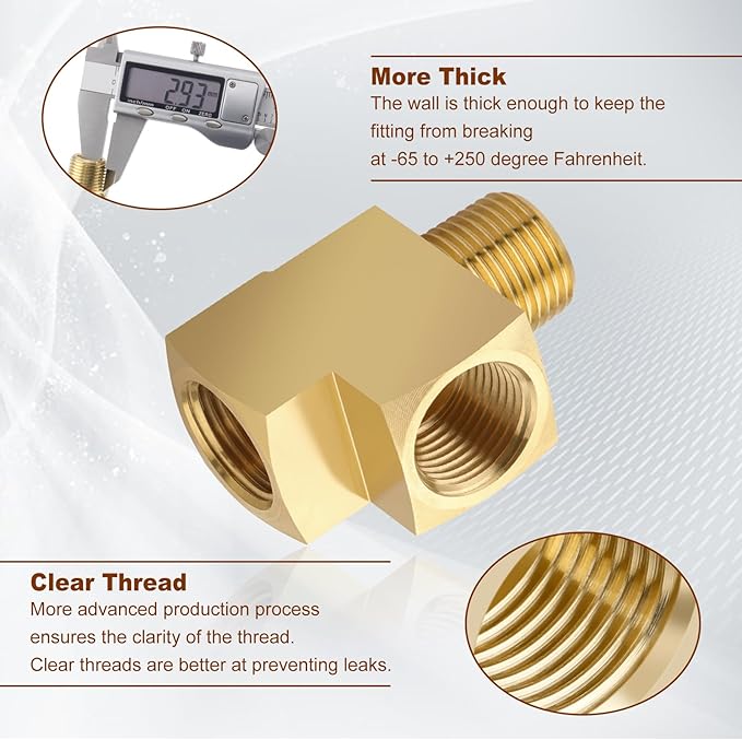 2pcs 3/8" Brass Tee Fittings 3/8" NPT Female Pipe to 3/8" NPT Male to 3/8" NPT Female Brass Barstock Street Tee Pipe Fittings 3 Way for Joining Pipe