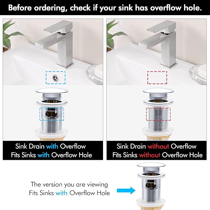 KES Bathroom Sink Drain Pop Up Drain with Overflow, Sink Stopper All Metal Rustproof Polished Chrome, Brass and SUS304 Stainless Steel, S2008S62A-CH