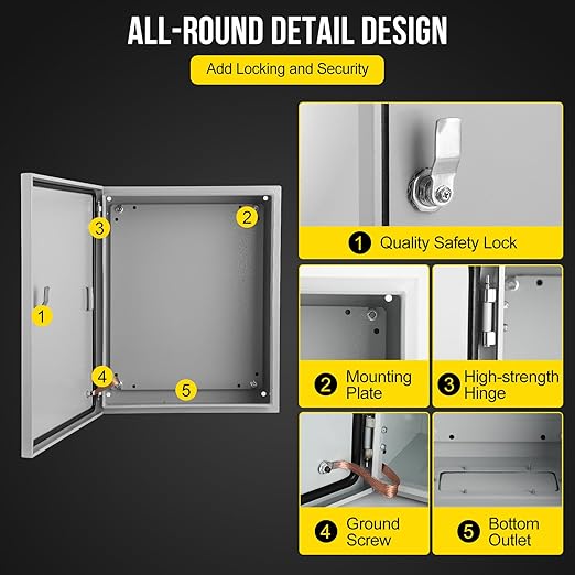 Outdoor Electrical Box,20x16x6 Steel Junction Box, NEMA 4X Electrical Enclosure Box IP66 Waterproof & Dustproof, Universal Electrical Project Box with Lock & Mounting Plate