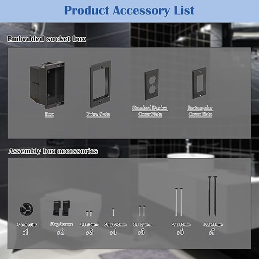 Recessed Outlet/Electrical Box Single Gang, for Wall Mount TV, Antenna, Phone and Cable TV, Suitable for GFCI Outlet and Standard Outlet, for Old or New Construction (Black)