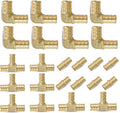 PEX Fittings (24 PC), 90 Degree Elbow (8) + Tee (8) + Straight Coupling (8), Brass Crimp Fitting Combo for PEX Pipe Tubing Connection, ASTM F1807