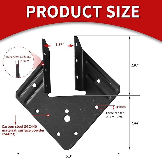 13 Gauge Hurricane Tie,Joist Hangers Fit 2X Truss to Rafter Connector for Roofing Trusses Wood Timber ,Wood Timber, Resist High Wind/ Earthquake Forces(Black Powder Coating) (8)