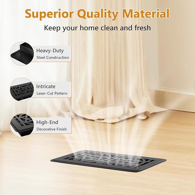 Floor Vent Covers 4 Pack, Floor Register 4x10, Heavy Duty Walkable Steel Vent Cover, Adjustable Decorative Vent Covers for Home Floor Ceiling or Sidewall Vent, Rust-Proof Finish (Black-4 Pack)