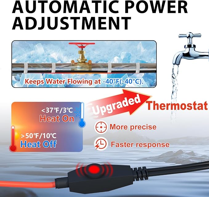HEATIT Heat Tape Electric Heating Cable Automatic Heat Tape Pipe Freeze Protected Heated Cable 14 Feet