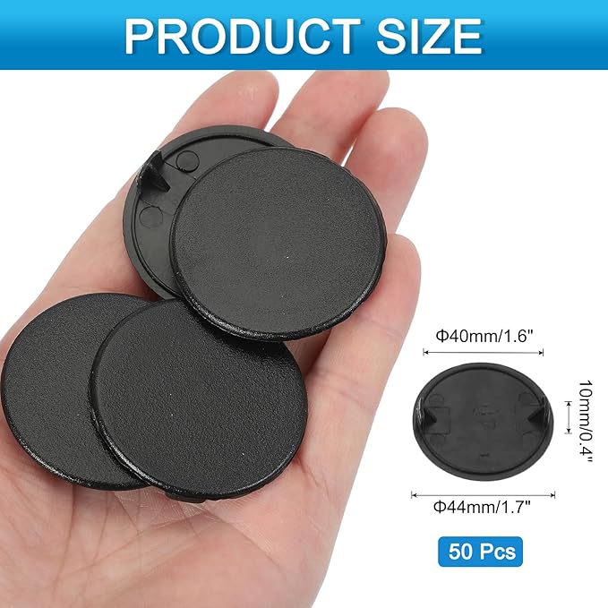 uxcell 50Pcs Plastic Hole Plugs, 1-3/5"(40mm) Flush Type Panel Round Screw Caps Cover Fastener Knockout Locking Plugs for Furniture Insert End Caps Panels, Black