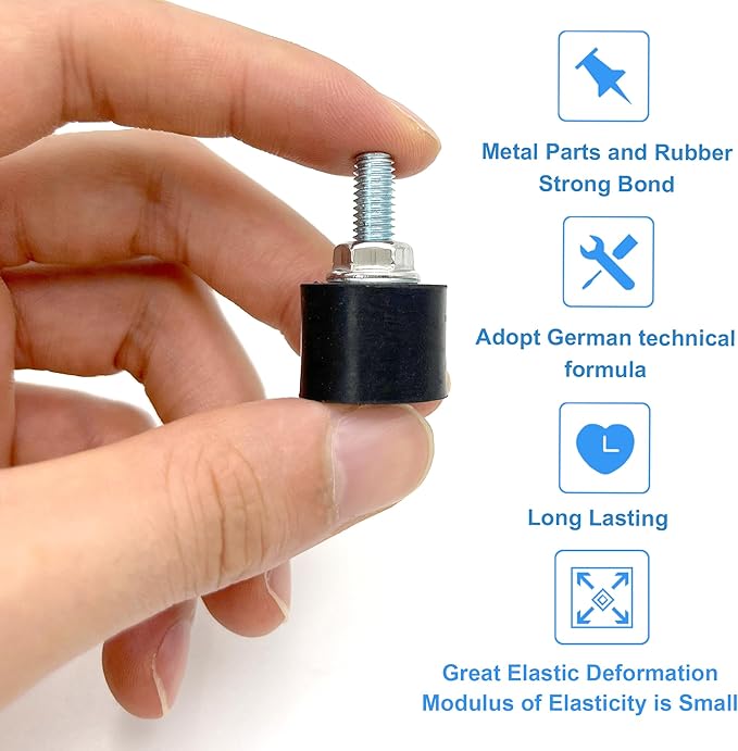 4 Pcs M6 20 x 15 mm Rubber Isolator Mounts Single Stud Shock Absorber with 4 Pcs Locknuts, Cylindrical Anti Vibration Isolation Damping Mounts for Compressors Pumps Generators Motor Engines