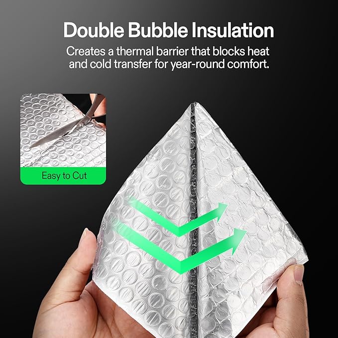 VIVOSUN Double Bubble Foil Insulation Roll, 6" x 25 ft Reflective HVAC Pipe & Duct Wrap, Weatherproof Thermal Insulation for Attics, Windows, Garages