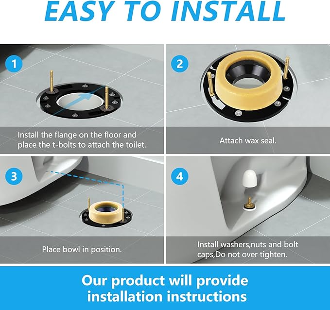 Toilet Flange Extra Thick with Toilet Wax Ring Replacement Kit, Include Wax Ring Bolts PVC Toilet Flange Repair Kit for 3" or 4" Pipes, Fit Toilet Install & Repair