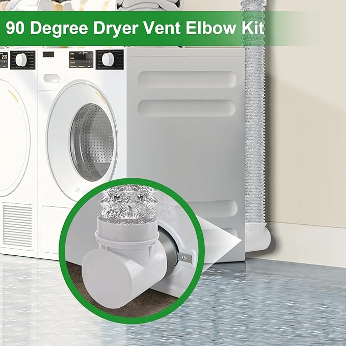 Dryer Vent Connector Kit with 90 Degree Elbow & 6-Layer Hose – 4 Inch Tight Space Dryer Vent Connector – Crush-Proof, Flexible Dryer Duct Hose for Electric Dryers