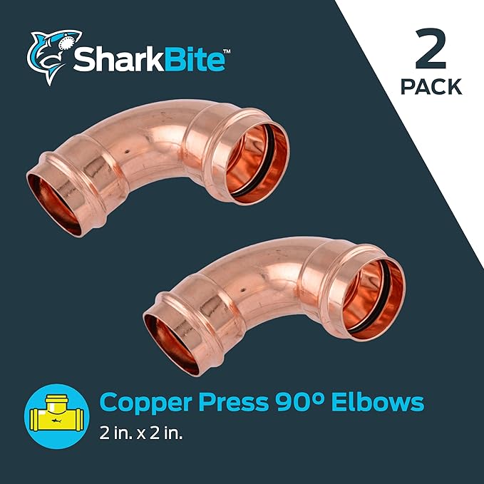 SharkBite 2 x 2 Inch 90 Degree Elbow, Copper Press Plumbing Fitting, Pack of 2, UPR0254X2