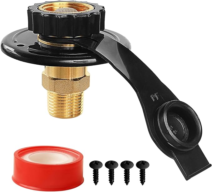 RV Water Inlet Replacement City Water Fill Inlet Flange Brass RV City Water Inlet with Check Valve 1/2" NPT Male City Water Fill Flange City Water Hookup for Camper Trailer Marine Motorhome,Black
