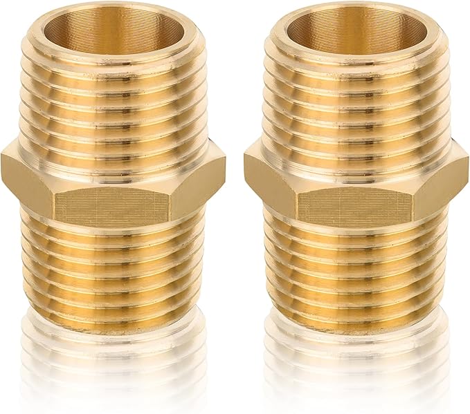 100-PCs HeSun Brass Hex Nipple Pipe Fitting, 1/2" NPT Male x 1/2" NPT Male Nipple Pipe Adapter(NPT013-100)