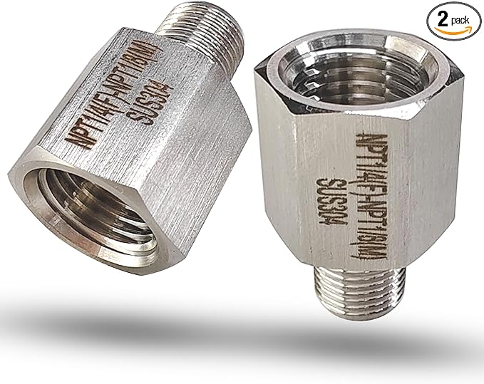 Reducer Adapter Fitting, 1/4" NPT Female x 1/8" NPT Male Reducing Pipe Connector 304 Stainless Steel Reducer Adapters Pipe Fittings (1/4" Female x 1/8" Male)