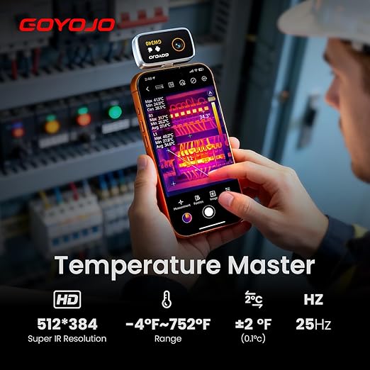 GW340 Thermal Camera for iPhone/Android/Tablet, 512x384 Super IR Resolution, Thermal Imager iOS 17/16/15 Series & iPads USB-C Port, 256x192 IR Resolution Home Inspection, HVAC, Automotive -4°F~752°F