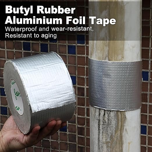 BOMEI PACK Leak Repair Butyl Tape 4”W x 33’L, Aluminum Foil Waterproof Sealing Tape for Roof Flashing, Patching and Gutter, Boat, Duct, RV, Awning