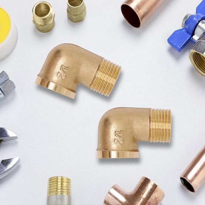 2pcs Brass Pipe Fitting 90 Degree Elbow 1/2" NPT Male to 1/2" NPT Female Pipe Fittings