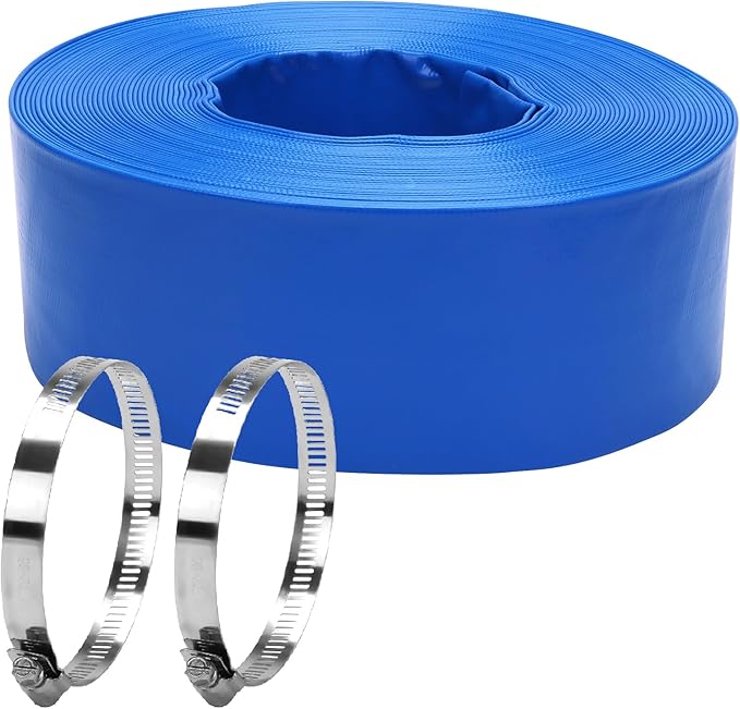 Lay-Flat Pool Backwash Hose - 3" x 100Ft Reinforced Heavy Duty PVC Discharge Hose Weather-Proof Vinyl Pool Drain Hose for Water Transfer with 2 clamps