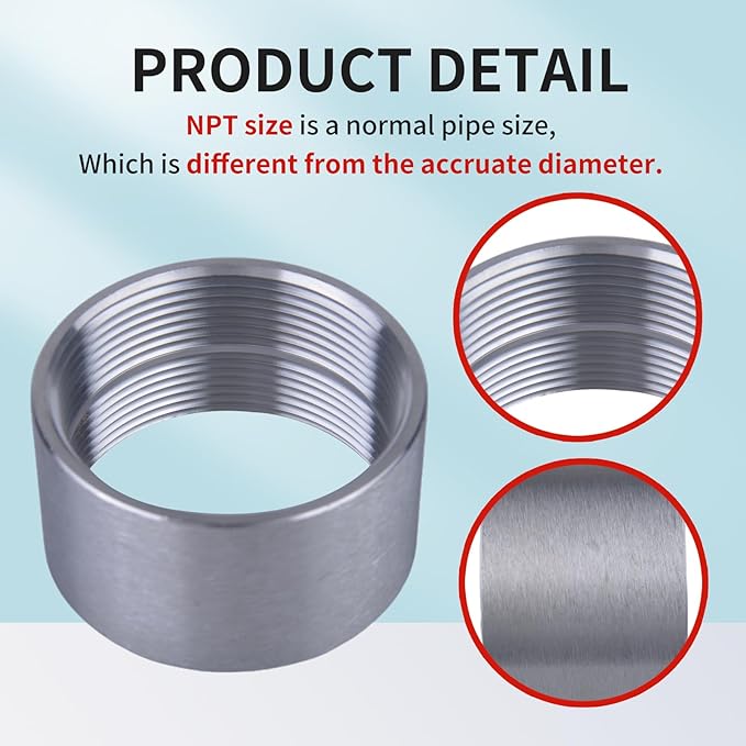 304 Stainless Steel 2 Inch NPT Female Thread Weld On Pipe Fitting Bung 2" NPT Female Pipe Coupling 2Pcs