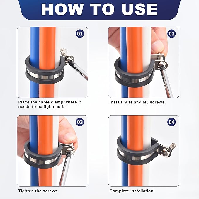 100PCS 1/2 Inch Cable Clamps, 304 Stainless Steel Rubber Coated Cable Clamps, Pipe Clamps