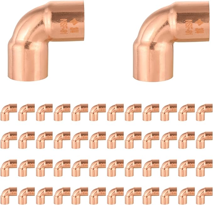 50-Pack HeSun Copper Fittings, 3/4-Inch Short Radius 90-Degree Copper Elbow, C x C with Sweat Solder Connection(COPPER008-50)