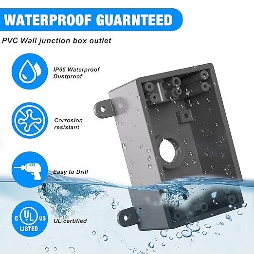 Single-Gang Weatherproof Electrical Outdoor Box, Suitable 1/2-Inch or 3/4-Inch Electrical Conduit Switch/Outlet Box, UL Listed, Junction Box Outlet, 2 Pack, Gray
