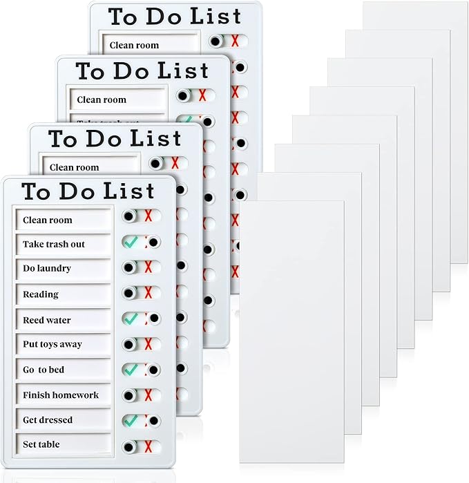 4 Pieces Chore Chart for Kids to Do List Chores Boards Plastic RV Checklist Boards Memo Detachable Message Checklist Slider Schedule Planning Chart with 8 Cardstock for Check Items(White)