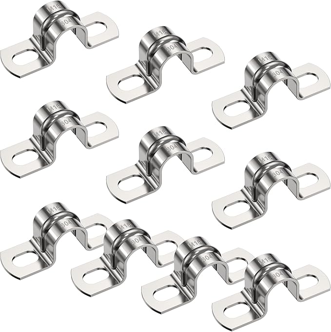 10Pcs 5/8 Inch (16mm) Heavy Duty U-Tube Strap Clamp- 2 Hole,Stainless Steel-304 U Bracket Pipe Strap Clamp Hanger Tube Tension Clips ID 5/8 Inch-new