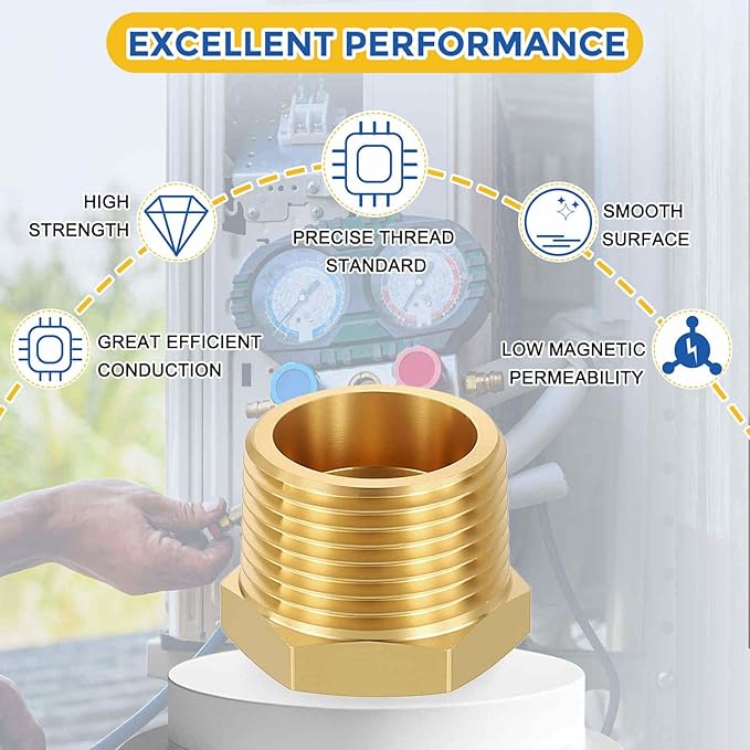 2 Pack Brass Pipe Fittings, 3/4" Male NPT to 3/8" FeMale NPT Brass Hex Bushing Reducer, Hose Tube Threaded Adapter for Air, Oil, LP, Gas