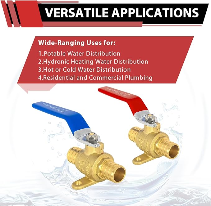 2-Pack EFIELD 3/4-inch Crimp Pex Brass Full Port Shut-off Ball Valve with Drop-ear, Red and Blue Levels, ASTM F1807,(VALVE215)
