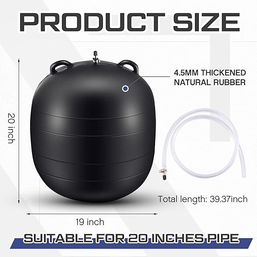 Inflatable Pipe Plug Sewer Test Plug Rubber Plumbing Test Balloon for Sewage Pipeline Inspection(20 Inch,with 39.37 Extension Hose)
