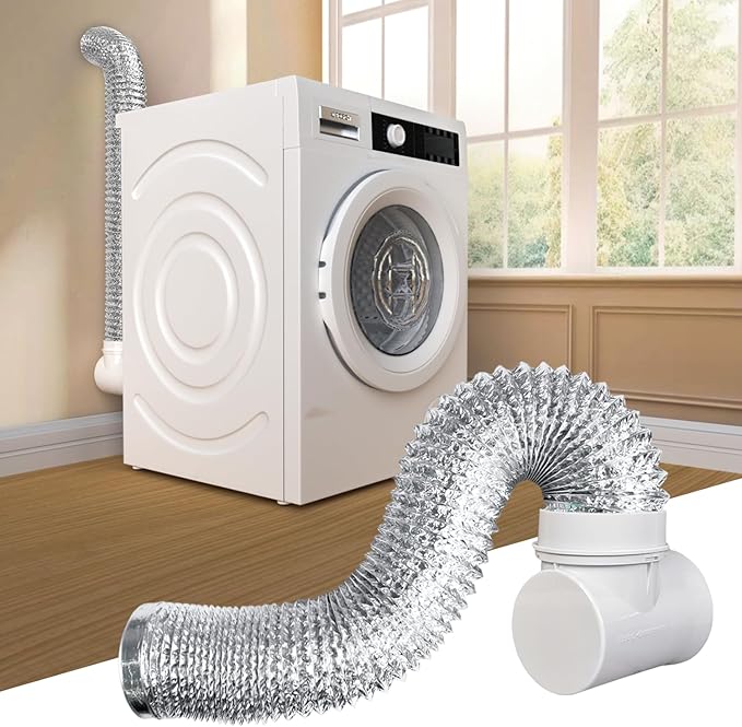Dryer Vent Connector Kit with 90 Degree Elbow & 6-Layer Hose – 4 Inch Tight Space Dryer Vent Connector – Crush-Proof, Flexible Dryer Duct Hose for Electric Dryers