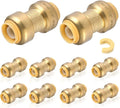 10-Pack HeSun Pushfit Coupling, 1" x 1" Push to Connect Plumbing Fittings with Disconnect Clip, Brass Push-fit Fittings for PEX, Copper, CPVC, PE-RT Pipes(PF009-10)