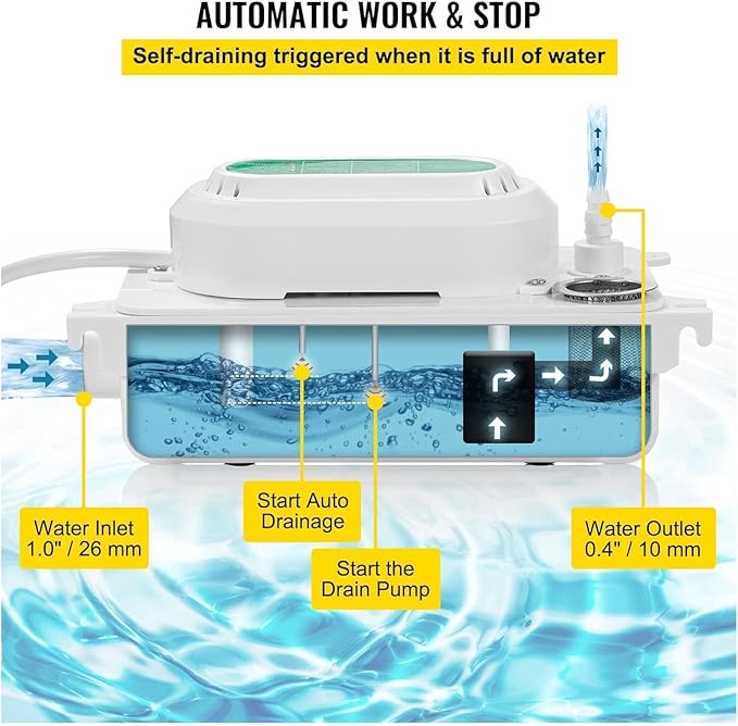 Condensate Pump, 100-230V Automatic Drain Pump HVAC Lift Removal Drain with 500ml Tank for Furnace Boiler Dehumidifier Refrigeration