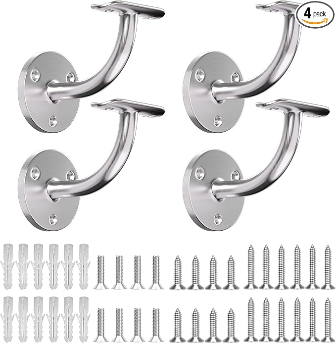 Stair Railing Bracket, 4 Pack Stainless Steel 304 Wall Mount Handrail Bracket Stair Railing for 1-7/8 inch (48.3mm), Brush Finish