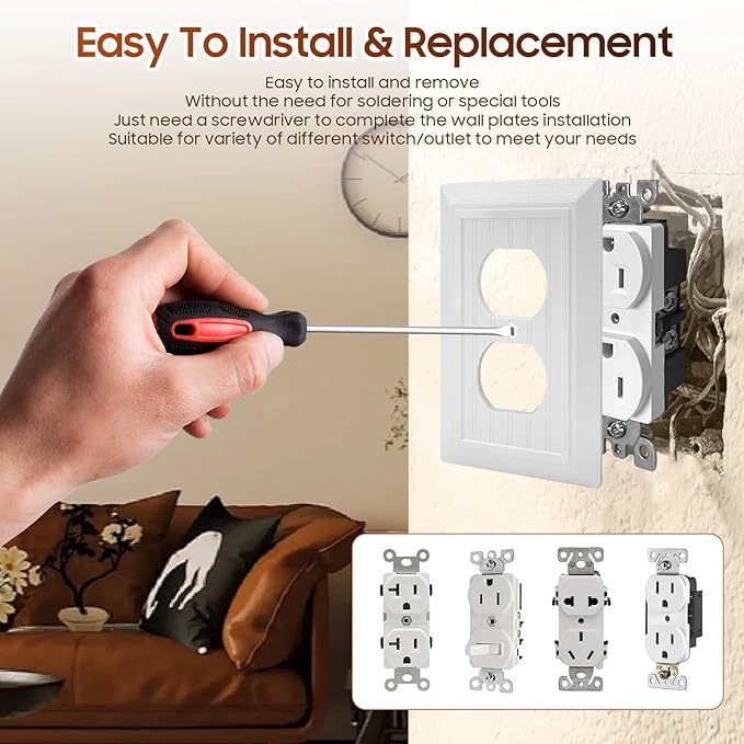 Classic Retro Wood Grain Design Style, Modern Decorative Light Switch Cover Plate, Rocker Outlet Covers Wall Plates Mid-Size (1 Gang Single Toggle 12-Pack Black)