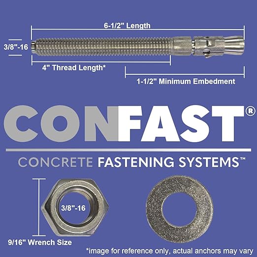 CONFAST 3/8" x 6-1/2" Wedge Anchor Zinc Plated (Box of 50)