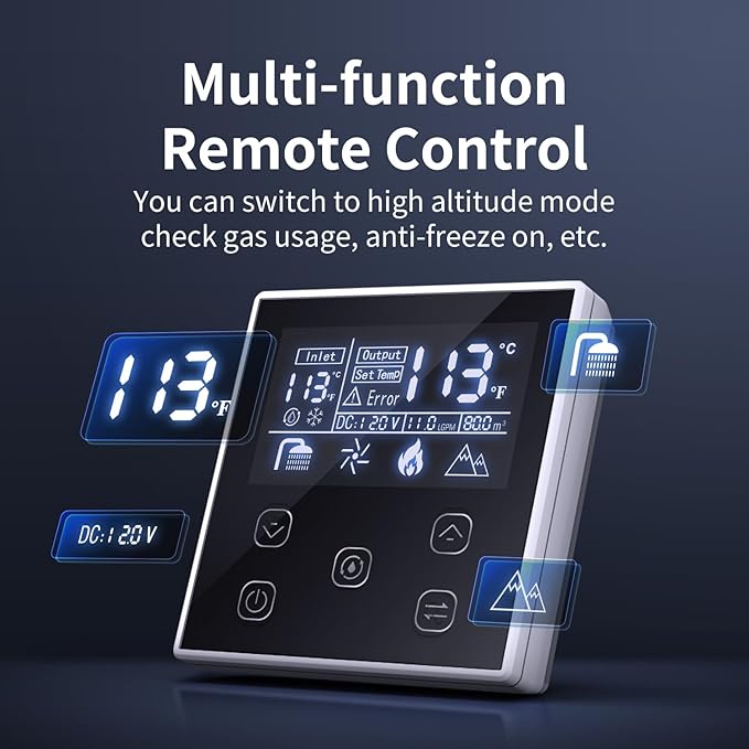 Ranein 65,000 BTU RV Tankless Water Heater, High Altitude Available, 12V, CSA Certificated, with Thermostatic Chamber and Multi-function Controller, On Demand Instant Hot Water Heater