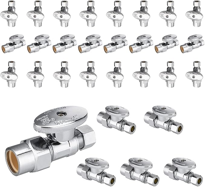 30-Pack Foskan Straight Shut off Valve,1/4 Turn Straight Stop Valve 1/2"CPVC x 3/8"OD,Chrome Plated Brass