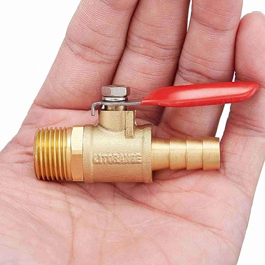 2 PCS Brass Water Mini Ball Valve Shut Off Switch, 3/8" NPT Male Thread x 3/8 INCH Hose Barb Pipe Tubing Fitting Coupler, 180 Degree Operation Handle