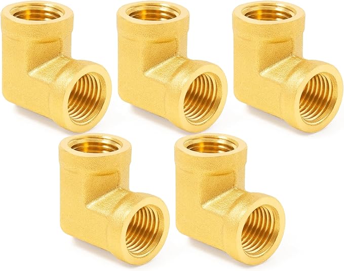 ChillWaves Brass Pipe Fitting, 90 Degree Barstock Street Elbow 1/4" NPT Female x 1/4" NPT Female Thread Adapter(5-PACK)