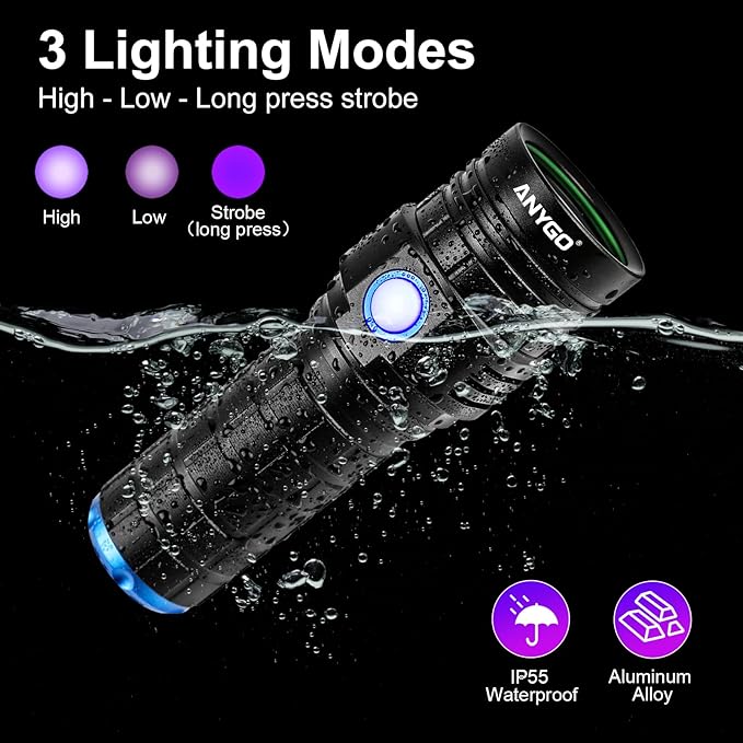395nm Black Light Flashlight with Filter, High Power Rechargeable UV Flashlight, Bright Black Light for Pet Urine Detection, Bed Bug Detector, Outdoor Jade Exploration & Jade Identification