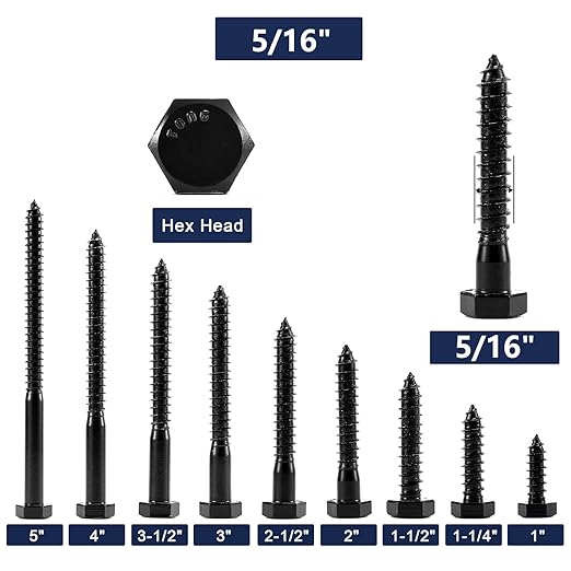 5/16" x 2" Hex Head Lag Screws Bolts 10Pcs 304 Stainless Steel 18-8, Partial Thread, Hexagon Head Wood Screws by Black Oxide by SG TZH
